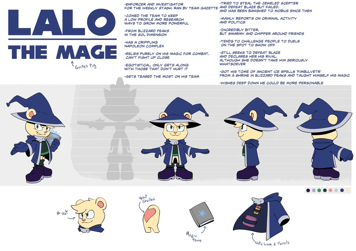 Ref sheet for the chilling mage of Team Gazette, Lalo! Thank ya so much @TheNovika for drawin the rascal again! #sonicoc