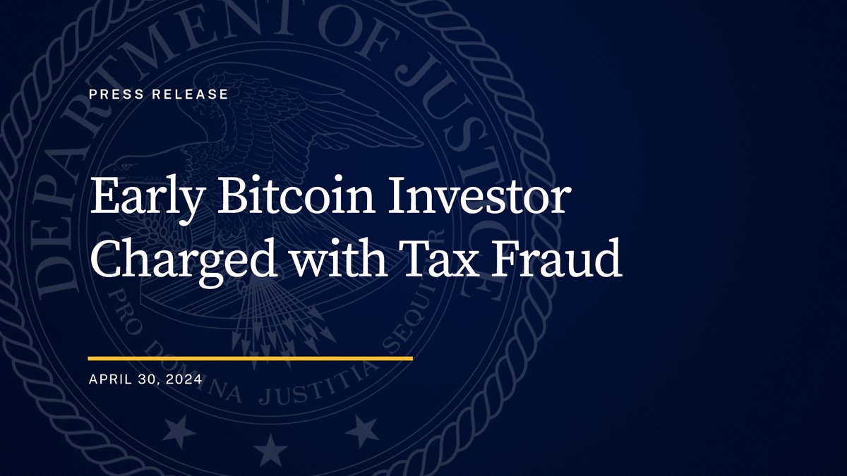 Early Bitcoin Investor Charged with Tax Fraud Man Known as “Bitcoin Jesus” Evaded Nearly $50M in Taxes 🔗: justice.gov/opa/pr/early-b…