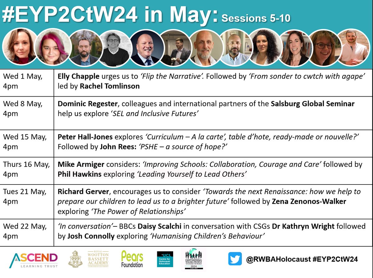 2024 marks 10 yrs of 'Empowering Young People to Change the World'. Tomorrow's #EYP2CtW24 sees us welcome @elly_chapple & @BarrowfordHead Teachers, TAs, SLT & CEOs, 👀May's line up⬇️ FREE bk: forms.office.com/r/e6pUfg32BmRT RT @MikeArmiger @dominicregester @THEAnitaEllis @MalCPD @PeteHJ