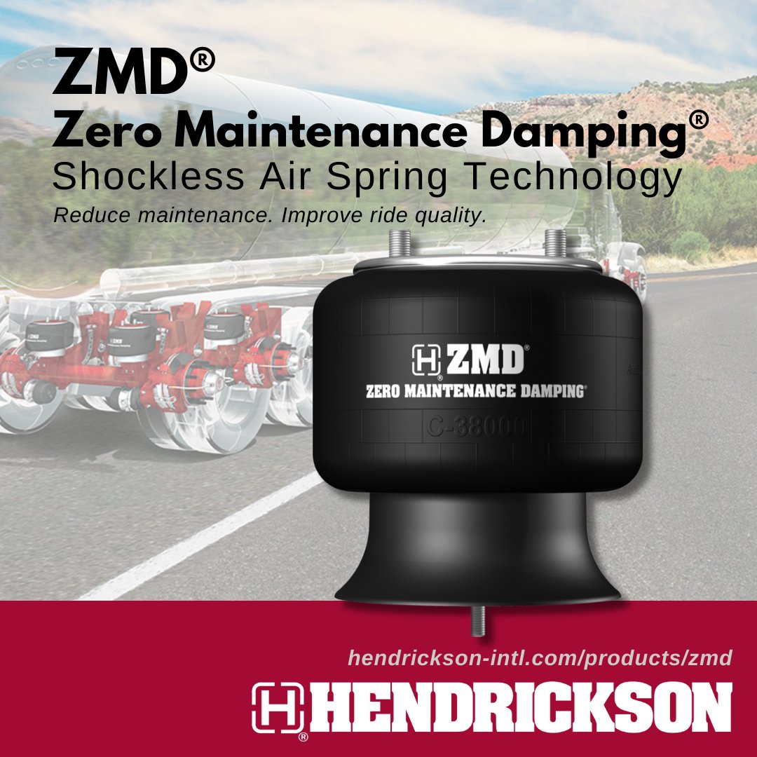 Hendrickson's ZMD® - Zero Maintenance Damping® shockless air spring technology eliminates shock absorbers by integrating the suspension damping within the air spring itself, providing uniform and consistent damping over the life of the air spring. #ZMD #TrailerTuesday