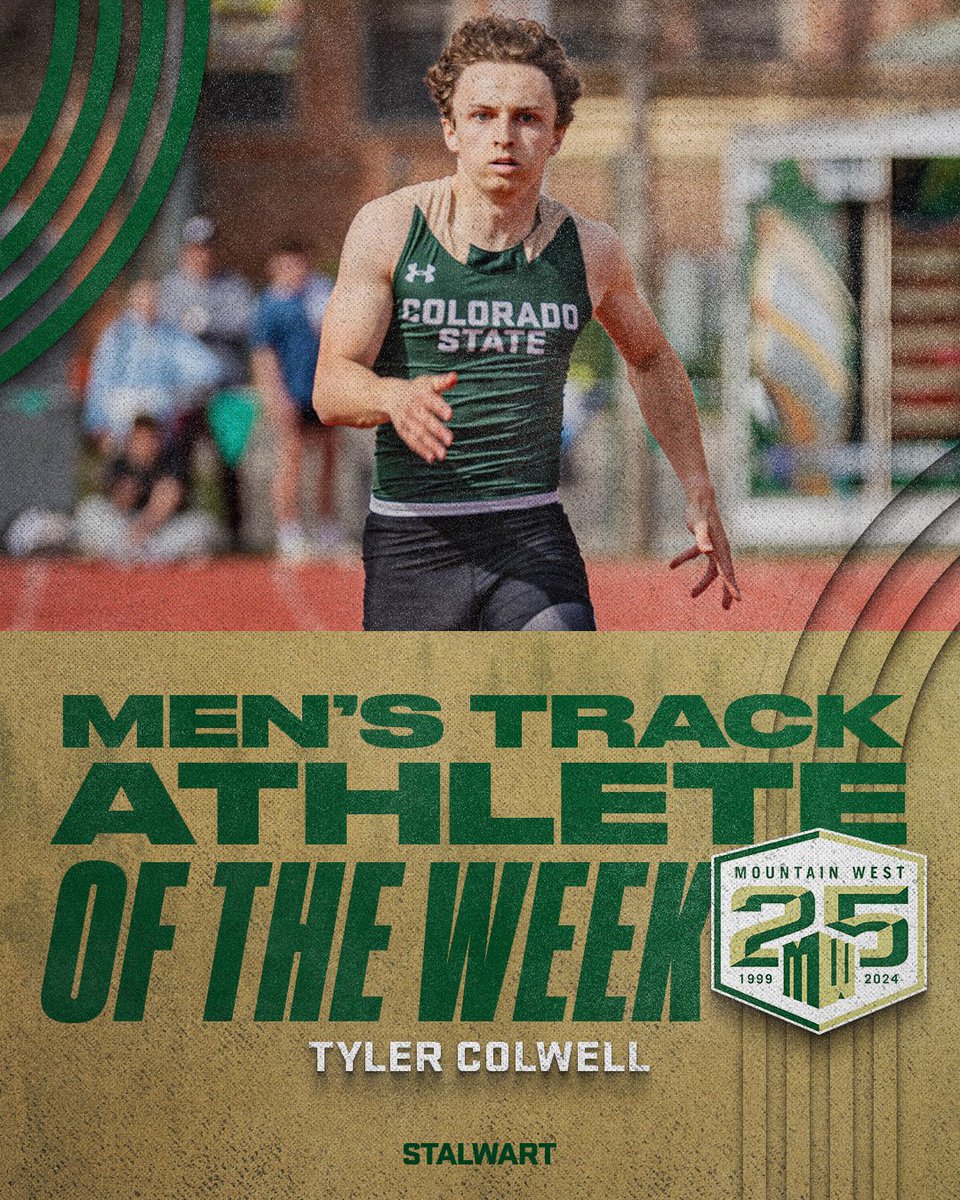 Tyler Colwell is this week's Mountain West 𝗠𝗲𝗻'𝘀 𝗧𝗿𝗮𝗰𝗸 𝗔𝘁𝗵𝗹𝗲𝘁𝗲 𝗼𝗳 𝘁𝗵𝗲 𝗪𝗲𝗲𝗸 💨 Tyler won both the men's 100 and and 200 meter dashes last weekend at the Doug Max Invitational! #Stalwart x #CSURams