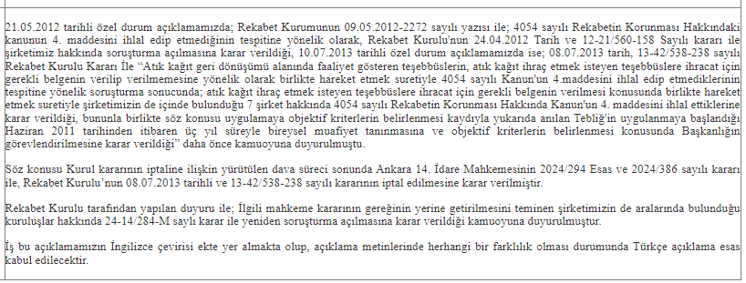 KAP: KARTN [ ] KARTONSAN KARTON SANAYİ VE TİCARET A.Ş. Özel Durum Açıklaması (Genel) #kartn