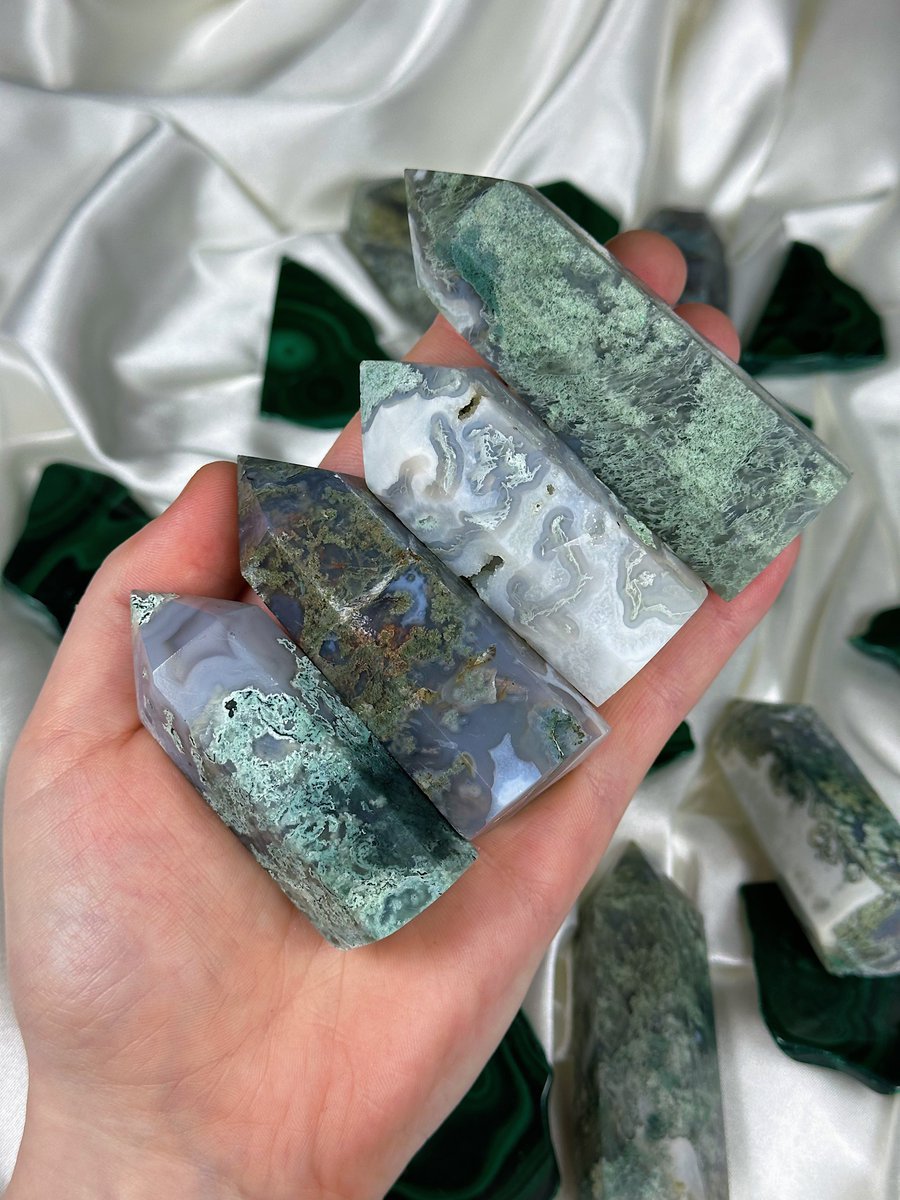 The perfect Spring crystal doesn’t exi- Moss Agate towers all under $20, launching in Friday’s restock 🪴