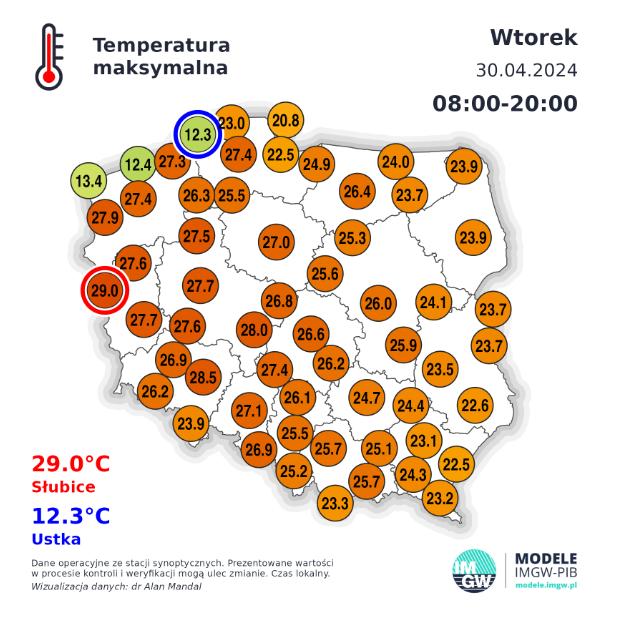 🌡Dzisiejszy rozkład temperatury maksymalnej❗ #IMGW