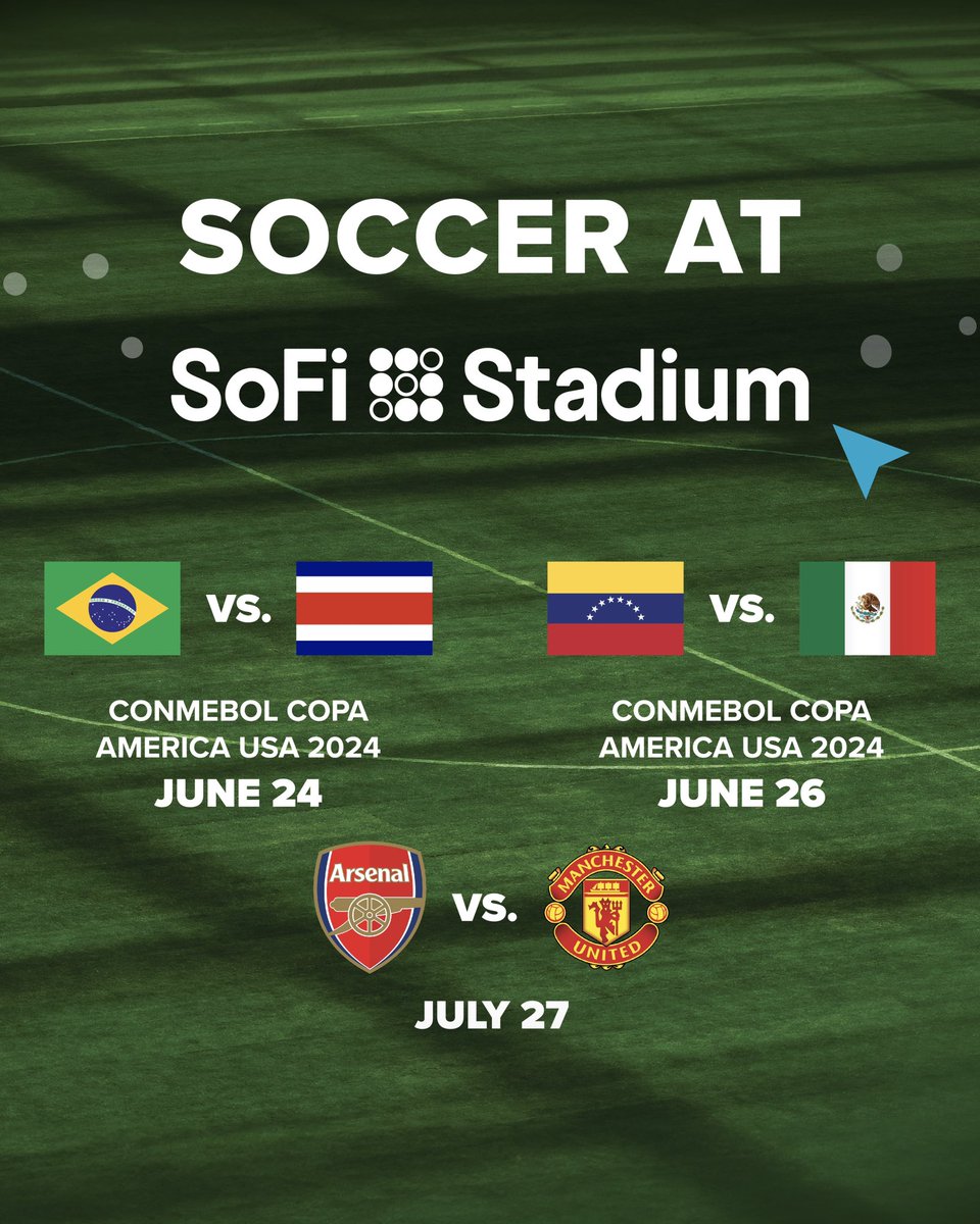 Three exciting matches come to #SoFiStadium this summer, which will you be at? 🤔

Tickets & suites available at sofistadium.com