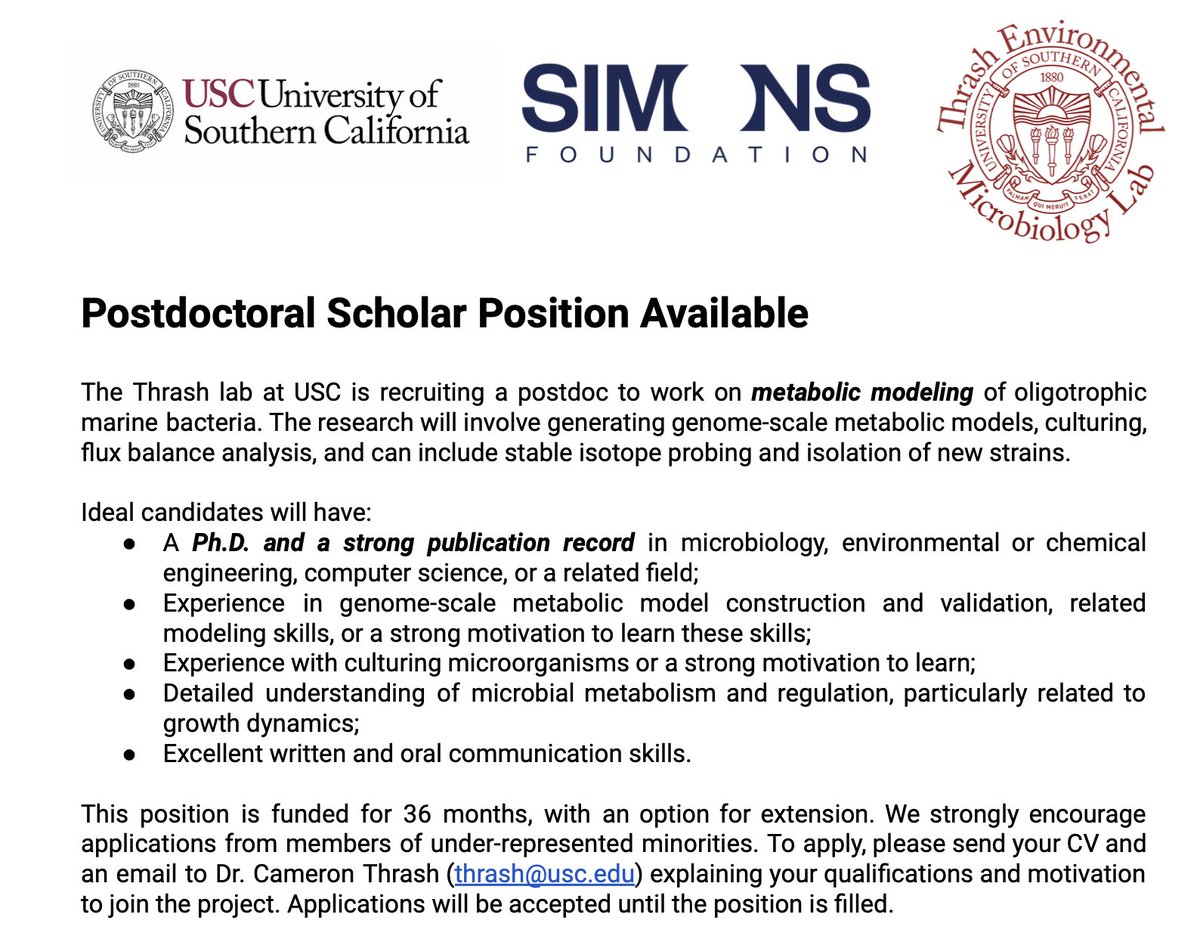 We're still looking for a postdoc in metabolic modeling and culture-based validation. If it sounds like you, reach out to discuss! isme-microbes.org/jobs/postdocto…