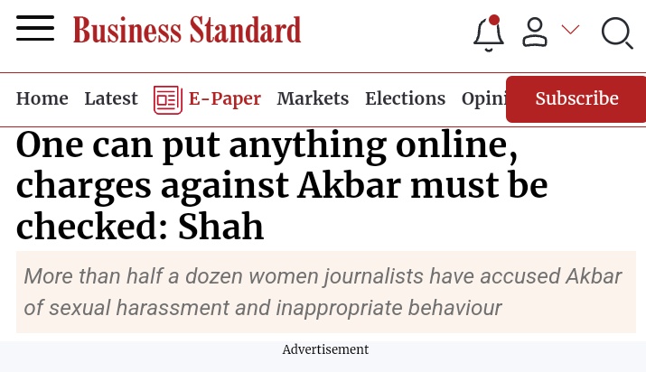Incident 11: MJ Akbar is an Ex-Minister in BJP Govt He harassed a reporter in 2017 who exposed this in an article & later tweeted about it during the #MeToo movement. Akbar filed a defamation suite which he lost later. 11 more women journalists accused Akbar of harassment.