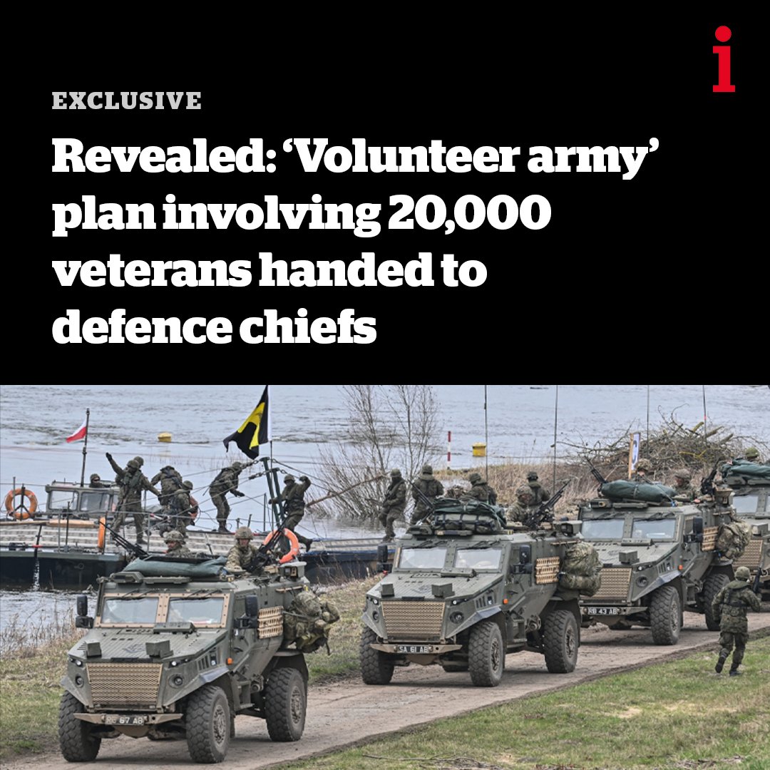 A bold new blueprint for a volunteer army reserve involving retired ex-service personnel to bolster the UK’s military in the event of war is being considered by defence chiefs 🔴 Exclusive from @DavidParsley50 🔗 trib.al/VMVbde0