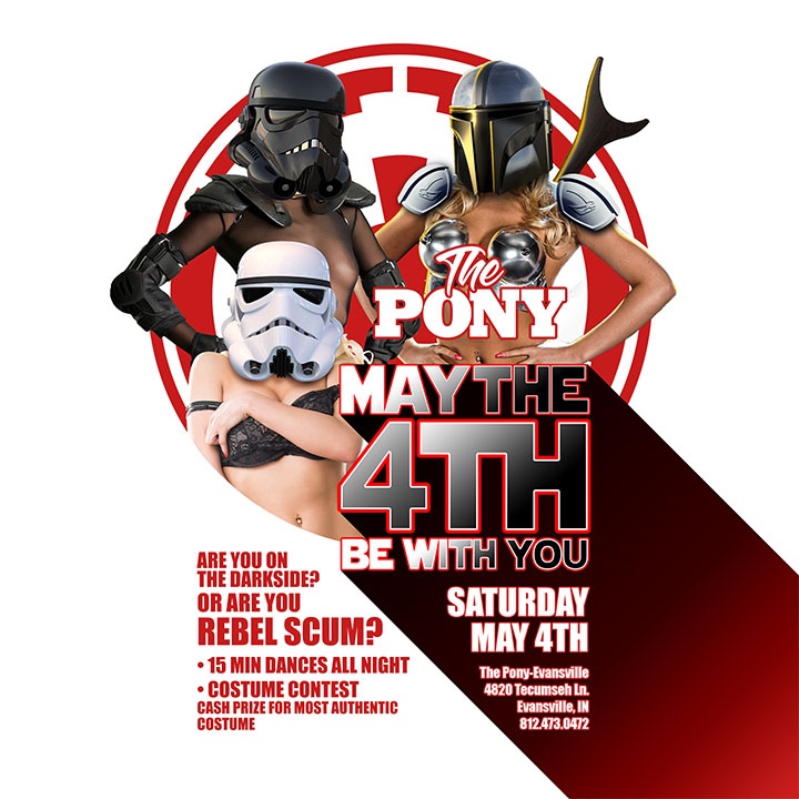 🌟 MAY THE 4th BE WITH YOU 🚀 Join us at The Pony for a night of galactic fun! Are you on the Dark Side or are you Rebel Scum? It's time to choose your allegiance and party with us. 👀 15 MIN DANCES ALL NIGHT 🌟 Our talented dancers will be performing 15-minute VIP's all ni...