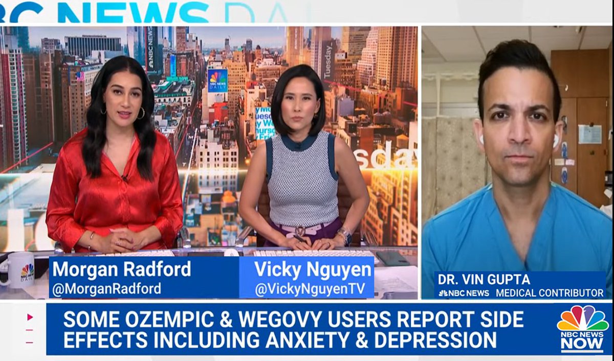 @VinGuptaMD @MSNBC_reports @jdbalart @VinGuptaMD, aka Dr. Truth, a voice one can trust, w/@VickyNguyenTV @MorganRadford @NBCNews Daily/Now, speaks of the importance of a holistic approach[mental health] with use of weight loss drugs. Brain pleasure/reward system can be affected as well as deprescribing. #intensity