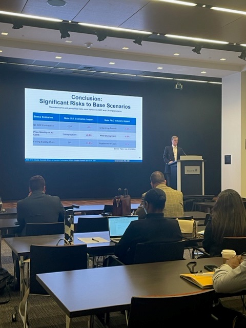 .@DrMLeonard CBE, @iiiorg Chief Economist and Data Scientist, presents the State of the P&C Industry: Economic Drivers of Insurance Performance at the Brokers & Reinsurance Markets Association's 2024 Education Summit hosted by @MunichRe in Princeton, NJ.