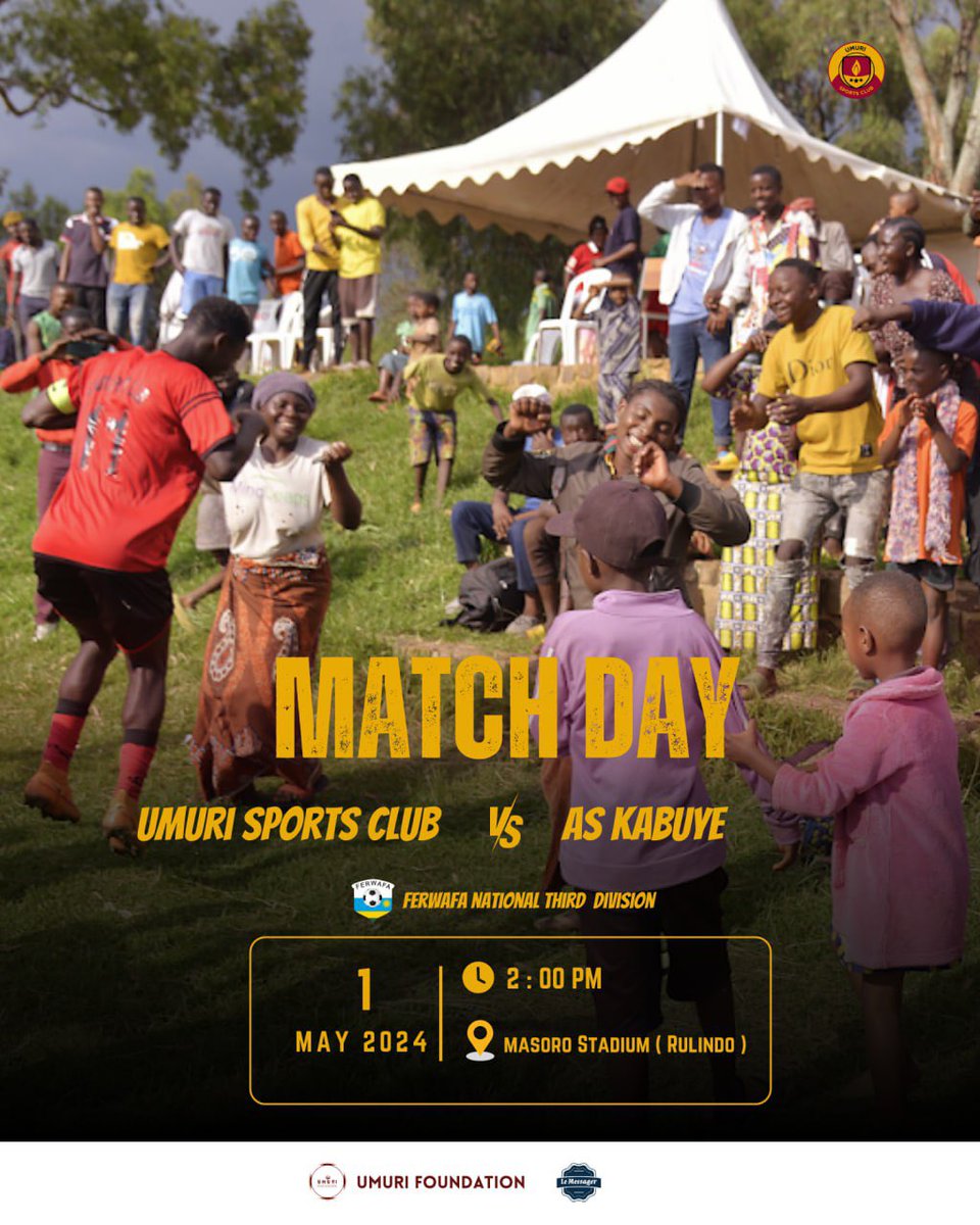 Game day excitement is here! Join us at home in @rulindodistrict as Umuri Sports Club faces off in their 3rd game of the 2nd leg in the @FERWAFA 3rd division. Let's rally behind our team and witness the magic on the field! ⚽️🔥 #UmuriSportsClub #UmuriAcademy