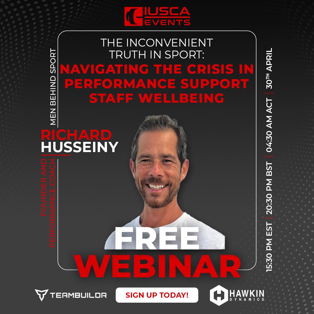 ⏰⏰⏰ There’s still time to join us! 6️⃣0️⃣Mins left to sign up, and remember it’s 🆓 @richardhusseiny The Inconvenient Truth in Sport: Navigating the Crisis in Performance Support Staff Wellbeing Sign Up👇 IUSCA.org/events