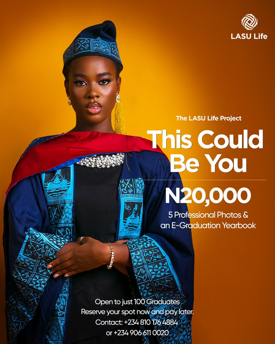 Don't just graduate from LASU. Leave your mark through the LASU Life graduation photoshoot and yearbook 😉. Send us a DM to reserve your spot now. ❤️