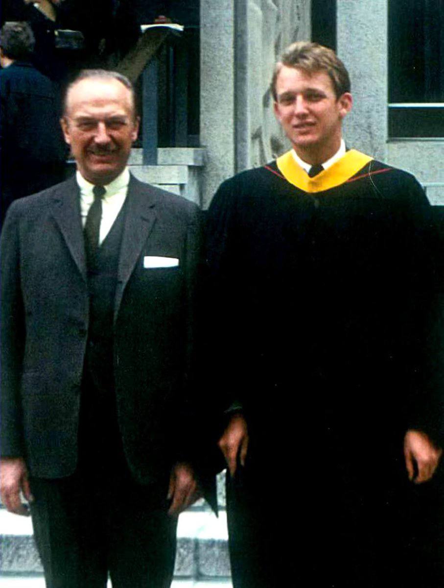 Donald Trump with his father Fred at his high school graduation. Judge just ruled that he was released from court to attend Graduation with Barron in a few weeks.