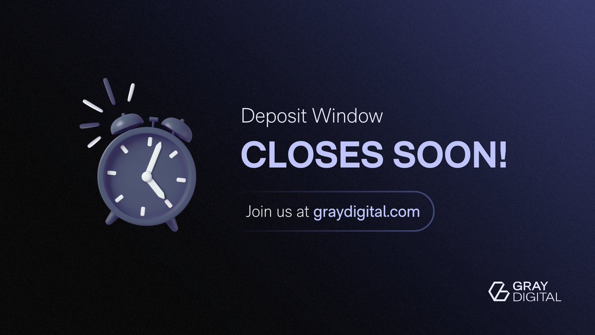 Gray Fund's deposit window for May 2024 closes in ~11 hours. Less than $30,000 is available for deposits. Visit Gray Fund for deposits: graydigital.com/dapp/fund