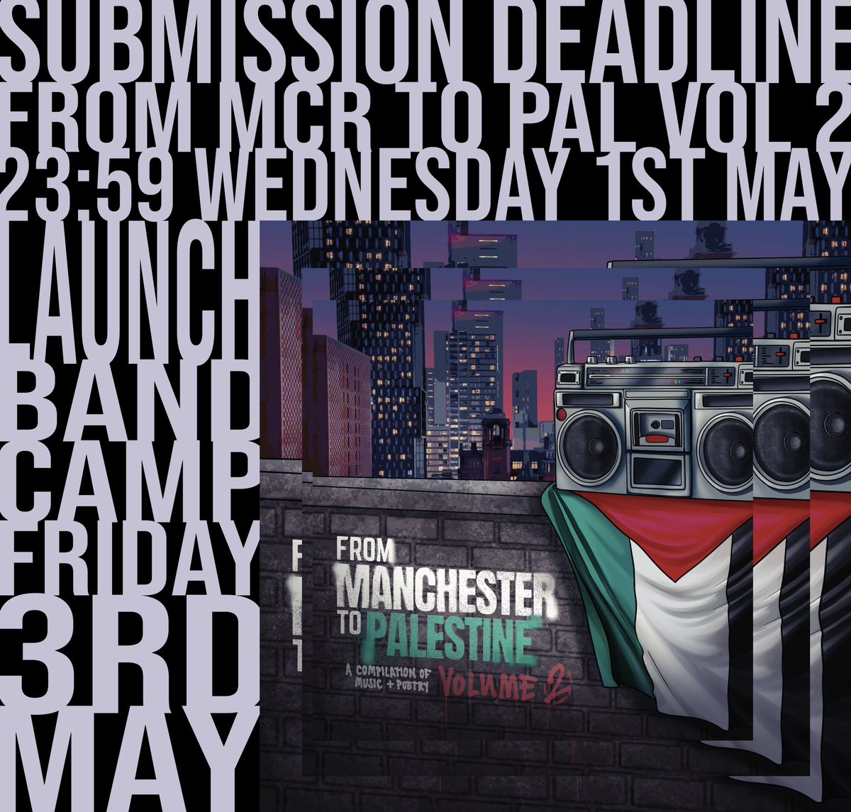 Already a phenomenal response, Manchester ❤️ Entering the final 24 hrs soon then launch on #BandcampFriday 3rd May Submit: mcr4pal.uk