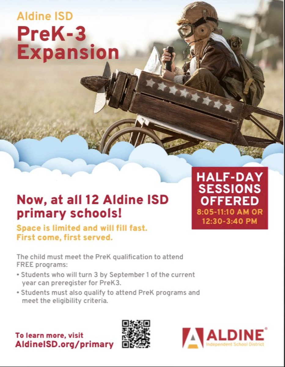 Primary_AISD's tweet photo. Aldine ISD is thrilled to announce that we are now offering and enrolling for Pre-K 3 at every Primary School across the District! Spaces are limited, so we encourage you to register your child today. @AldineISD @drgoffney @JVillarrealAISD #MyAldine https://t.co/nU9ykPkrjX