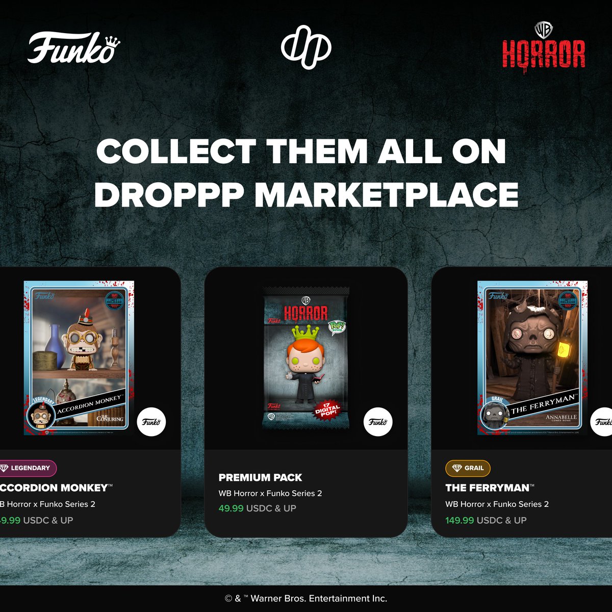 WB Horror x Funko Series 2 is now available on Droppp Marketplace! Complete your collection now on Droppp.io! @OriginalFunko #Funko #DigitalPop #DigitalCollectibles #Droppp #WBHorror