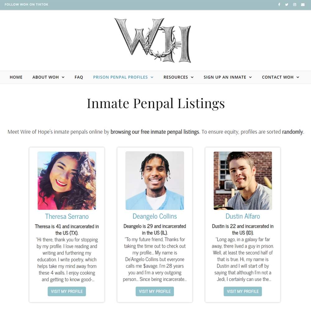 Did you know that we post new profiles every day? Check them out, at wireofhope.com/new 🌟

#prisonpenpal #rehabilitation #secondchance #reentry #prisonreform #writeaprisoner #prisoncorrespondence #inmatepenpalsonline #prisonpenpals #freeinmatepenpallistings
