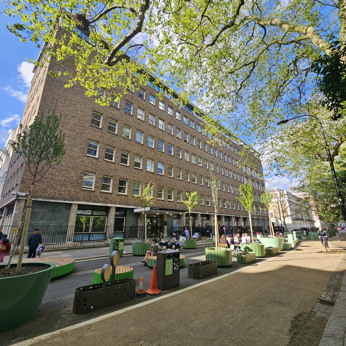 The @UCLarchaeology this evening. Warm May Eve sunshine and the new @ucl pedestrianised social area outside full of students and staff.
