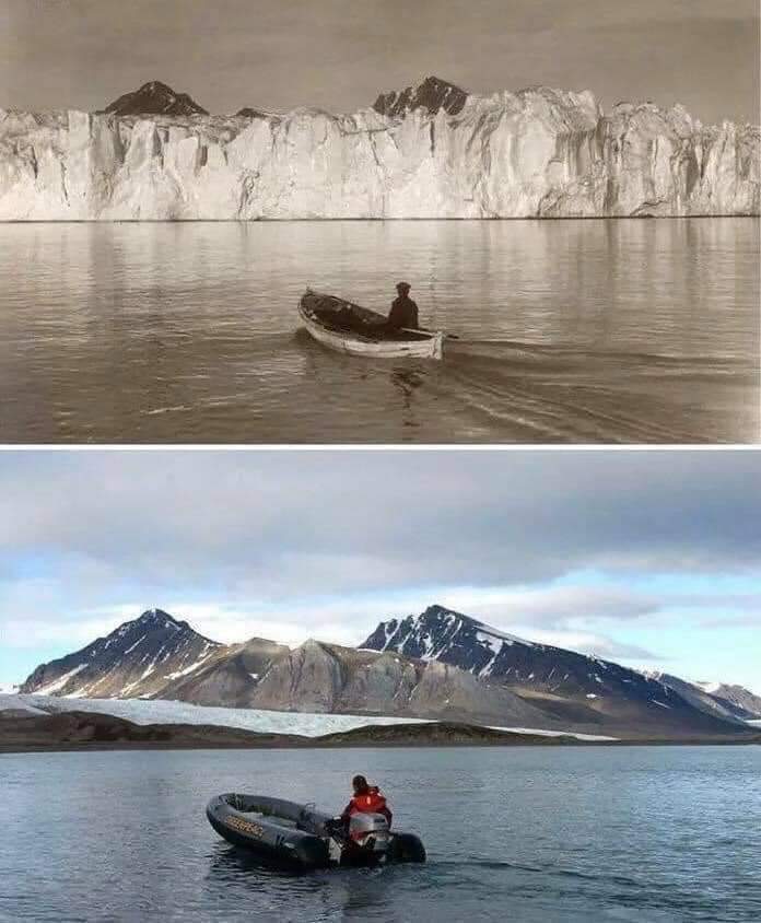 What does Dick Lice say about global warming? Never believe liars Never believe the Right Wing! The Arctic Ocean photographed in the same place 103 years apart. 😱❄️🌊