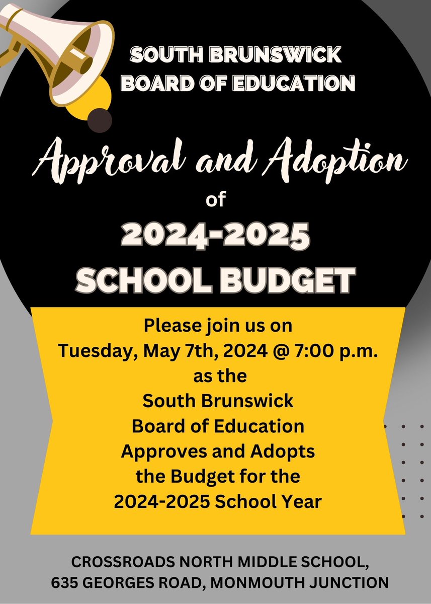 Please join us on Tuesday, May 7th as we hold a Public Hearing on the Approval and Adoption of the 2024-2025 School Budget. #sbpdchat @SSfeder @noyi @SuzanneLuckBorn @SBSDBOE