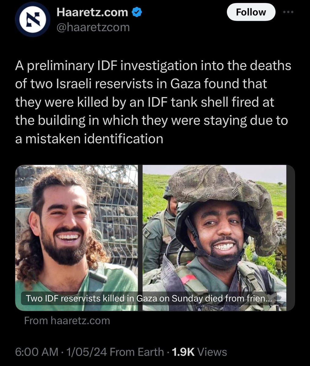 Zionists were using the photo of these 2 killed soldiers yesterday as a proof that Zionism isn’t an extension to white supremacy. Today Israel says they were killed by friendly fire due to “mistaken identity”🫠 RIGHTTT