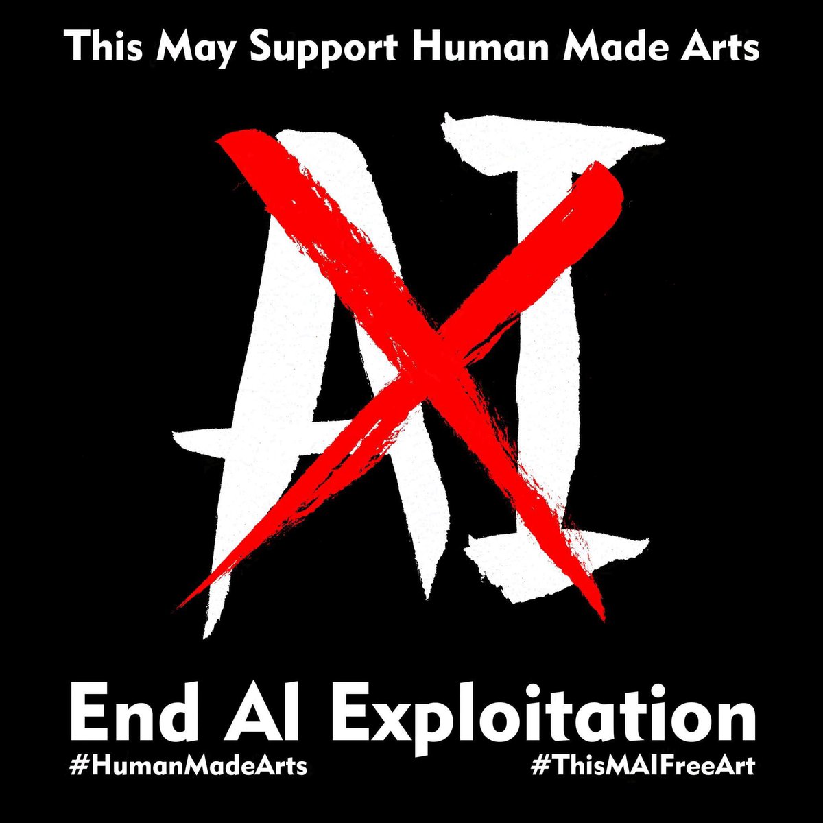 Here’s the prompt list for this May! A ‘pro human’ information campaign and art challenge to promote human made Arts, and raise awareness of the issues around generative image tech!      
#ThisMAIFreeArt #NoAI #IsupportHumanMadeArts 
humanmadearts.org