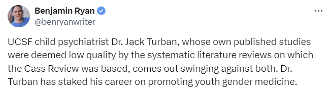 Ben Ryan's new thread on @jack_turban is perhaps worse and more deceitful than even his other threads. He starts off by constructing a narrative that Jack is just jealous and should be wary of the effects to his career.