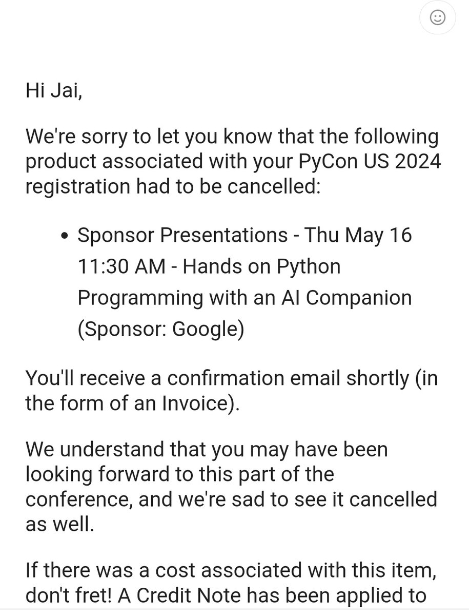 @pycon Google sponsor presentation was cancelled. Is it because of the recent Google python teams layoffs?

#Googlelayoffs #Python #pycon #Google #layoffs2024 #layoffs