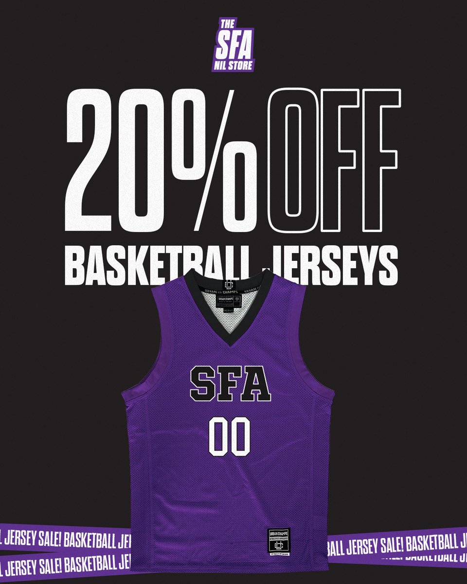 Don’t miss out on repping your team in style, with 20% off SFA basketball jerseys! 🏀 Discount is automatically applied in checkout! NIL.Store/SFA #SFA #Basketball #Jerseys #dealalert‼️