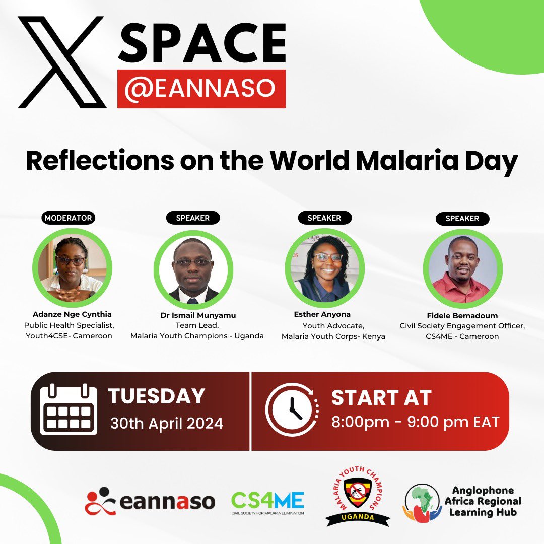 Thank you to all who attended the space. Keep your eyes glued as we prepare for the next session. You can reach out in case you would like to speak or moderate one of the sessions hosted by @eannaso @MalariaYouthUG and @CS4MEglobal