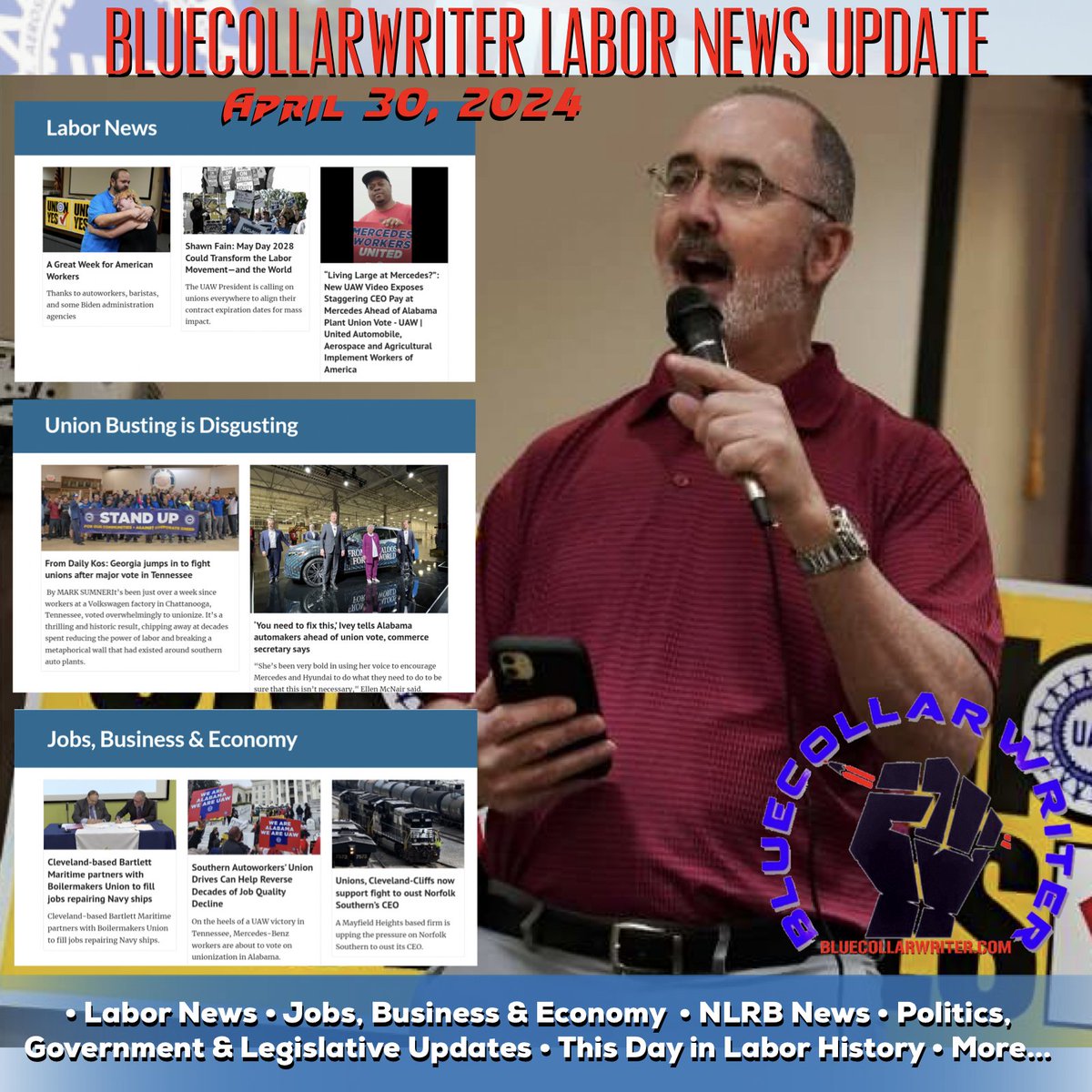 #BlueCollarWriter Labor News Update - 4/30/2024: 

bluecollarwriter.com/home/labor-new…

#1u #UnionStrong #UnionYes #ItsBetterInAUnion #LaborHistory #NLRB #Jobs #Economy 
#UnionBustingIsDisgusting