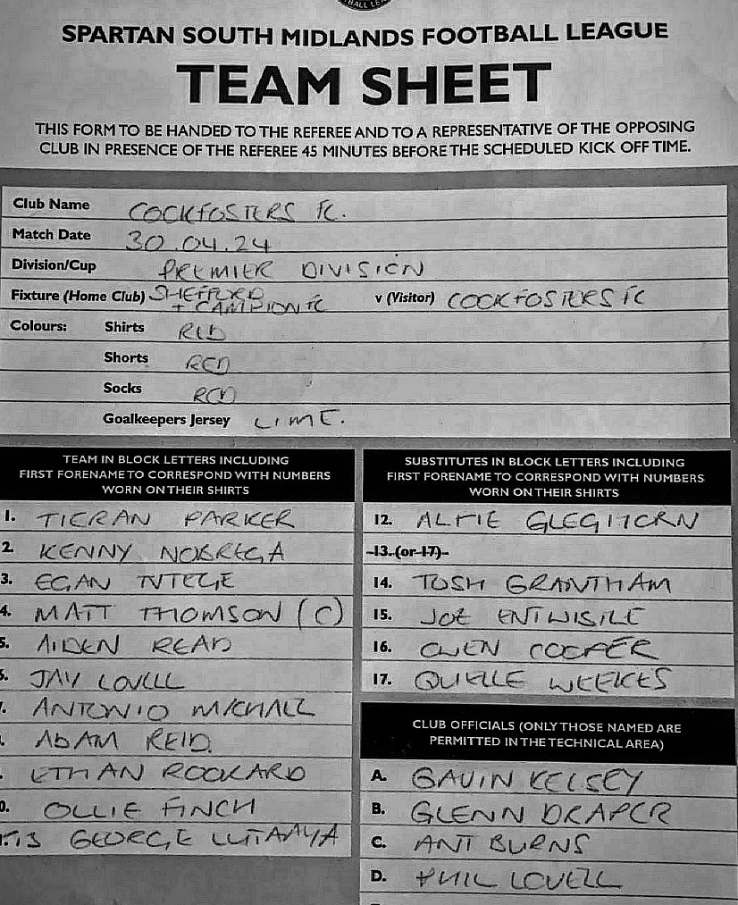 Here is how we lineup this eve for our final fuxture of the campaign v @sheffordcampton A win this eve will secure 7th spot, 3 points shy off the playoffs. #UpTheFosters 🐓