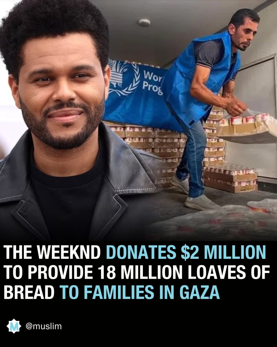 Musician The Weeknd donates another $2 million dollars to provide 18 million loaves of bread to families in Gaza.

The donation will feed more than 157,000 Palestinians for a month, the UN’s World Food Programme (WFP) reported Monday.