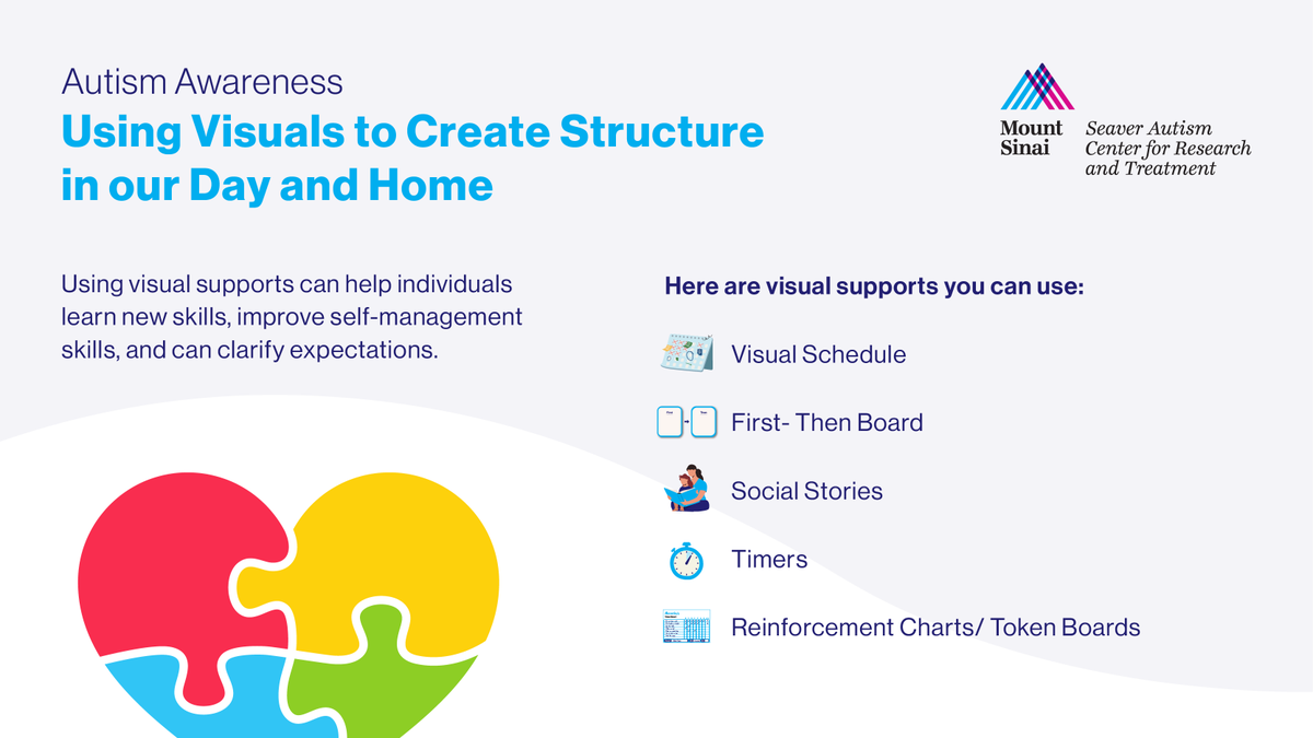 Visual supports are a powerful tool that can be used to help individuals with autism spectrum disorder understand their world and navigate daily routines. They not only help with learning and communication but also provide routine and reduce anxiety. #AutismAwarenessMonth