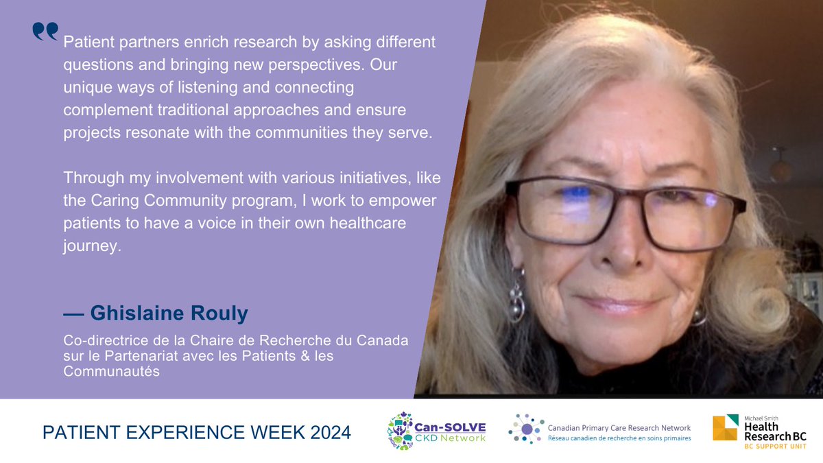 For Patient Experience Week, we celebrate patient partner and research teams working to improve patient experience in health care.

🤝We are proud to work with patient partners like Ghislaine! 

#PXWeek #PtExp #PatientExperienceWeek