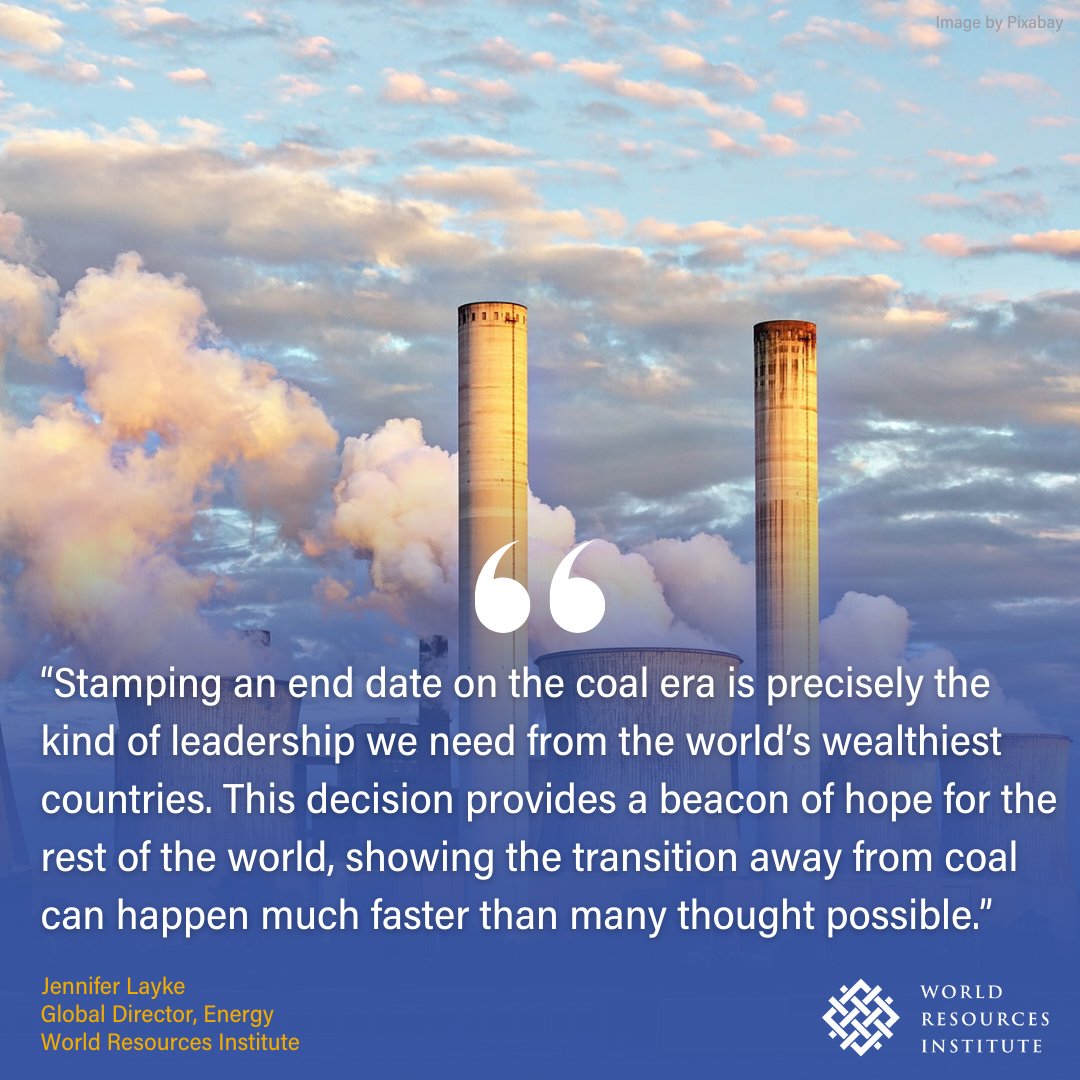 Today, G7 countries announced at a ministerial meeting that they will shut down coal-fired #powerplants by 2030-2035, a timeline that is consistent with the 1.5 C degree temperature limit. Read the full statement from @WRIEnergy's @JenniferLayke: bit.ly/3UEHwrq