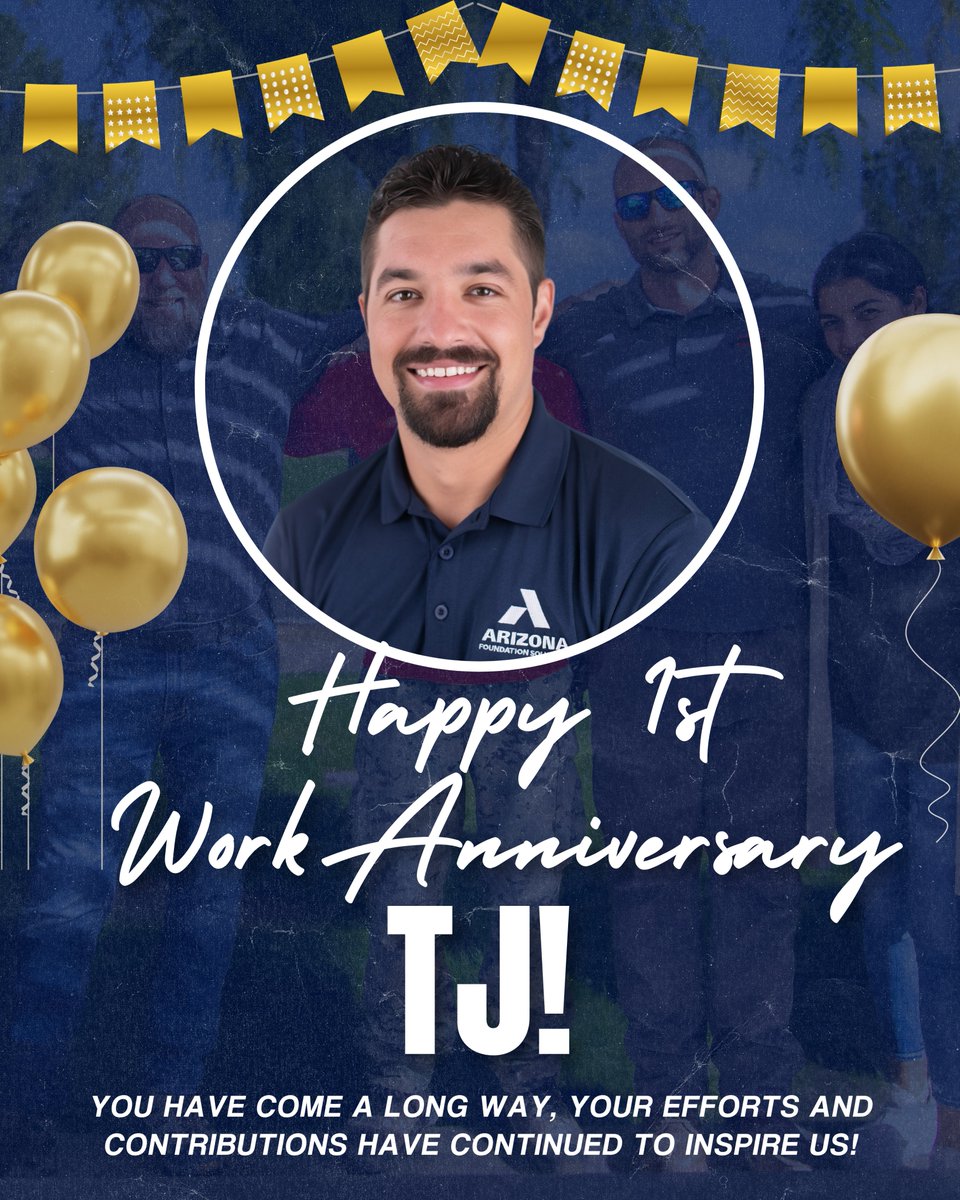 On May 29th, TJ was hired, and today is his 1st anniversary working at Arizona Foundation Solutions! Let's take a moment to celebrate his hard work and dedication over the past year. Congratulations, TJ!

#workanniversary #arizona #FoundationRepair #anniversary