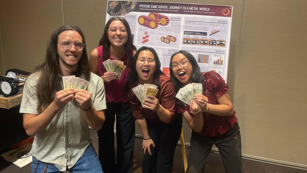 The #MissionToPsyche congratulates our ISRU for Hypothesized Surfaces – EMIE Rover #PsycheCapstone team for winning 1st place among the @asuengineering materials science teams and 2nd place overall at their Materials Bowl showcase!!!
