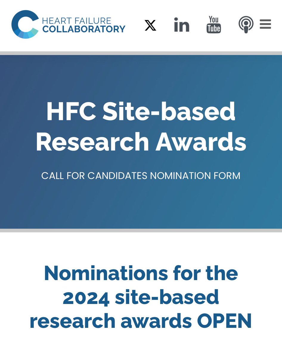 The HFC announces new collaboration with the @AHAScience for the annual HFC Site-Based Research Awards. The 2024 awards will be presented during an event at AHA’s Scientific Sessions in Chicago. Nominations are now open! To submit nominations, go to: hfcollaboratory.com/nomination/