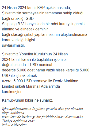 KAP: GSDHO [ ] GSD HOLDİNG A.Ş. Finansal Duran Varlık Edinimi #gsdde #gsdho