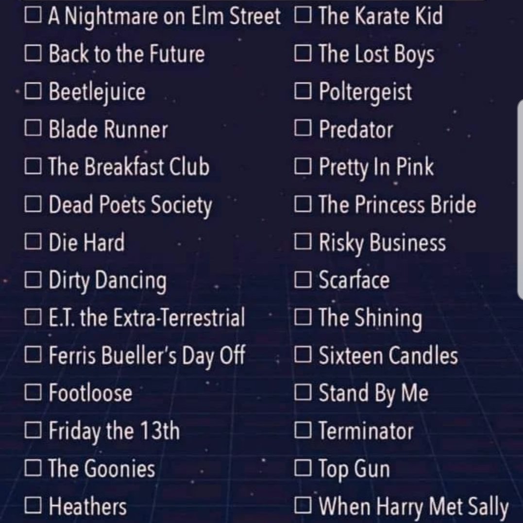 1980s Movies Give yourself 1 point for each one you've seen