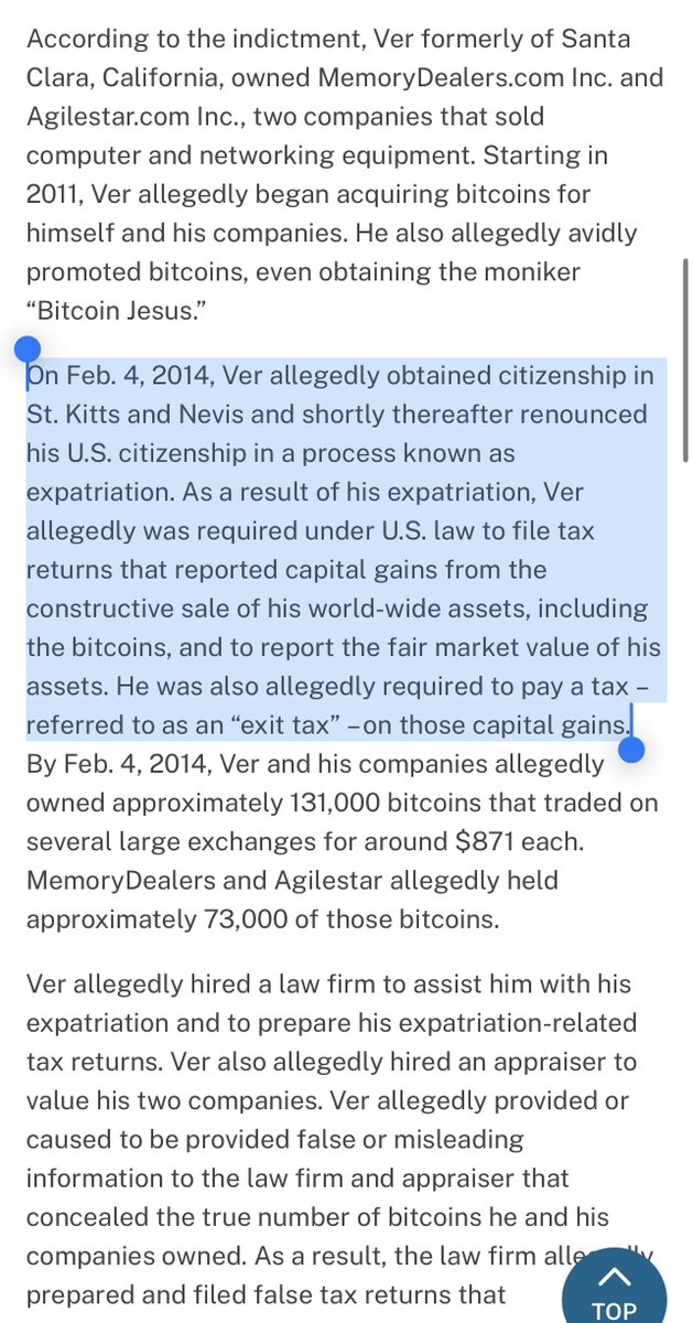 As terrible as Roger Ver is, it’s despicable what the USG is doing to him. Even if you renounce your citizenship and leave, they continue to steal from you. “Land of the free…”