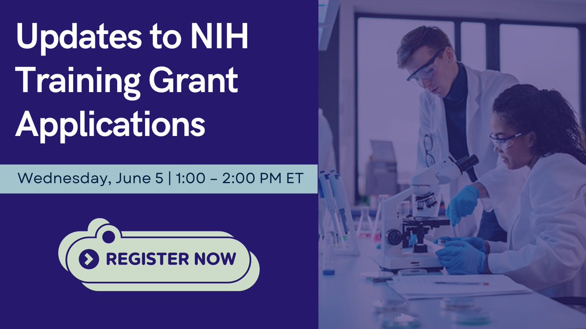 Wondering how the upcoming updates to NIH training grants impact your application? 📄 Register for this live, virtual event where NIH experts will provide insights and updates on these changes, including a Q&A session. go.nih.gov/UpdatestoTrain… #NIHGrantsEvents