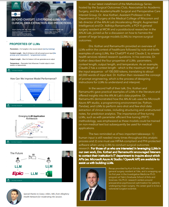 April newsletter ‼️ 💠Apps for our @JAMASurgery HSR Manuscript Training Program due May 31 📅 💠SOC resident member @SchultzKurt recaps this month's Methodology Series on #LLMs 🤖 surgicaloutcomesclub.com/home