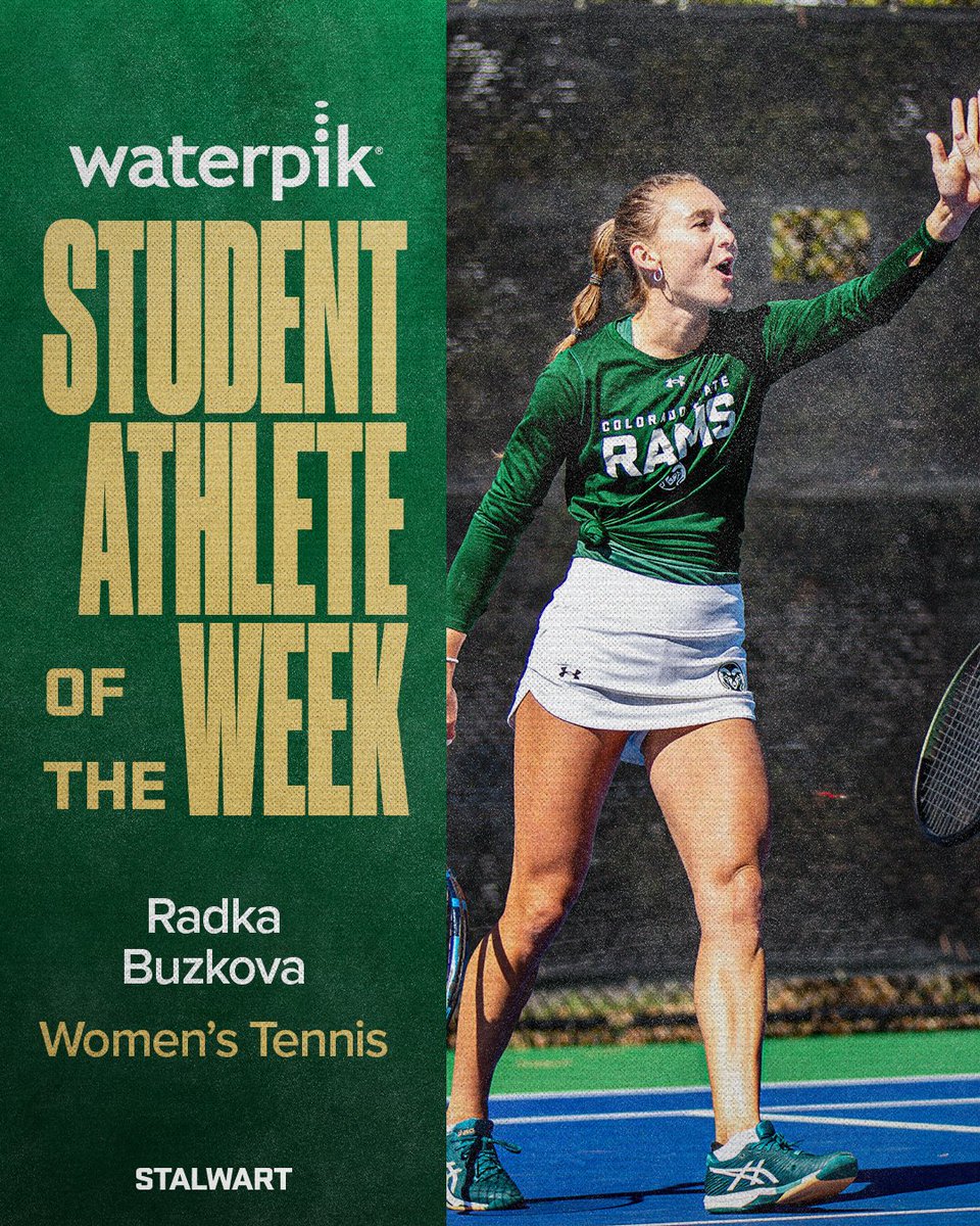 Congrats to @CSUTennis's Radka Buzkova on being named this week's @Waterpik Student-Athlete of the Week!🐏 Radka won all 3️⃣ of her matches at the @MountainWest Tournament + 2 of 3 doubles matches finishing the season ranked in the top 10 in both career singles & doubles W's!