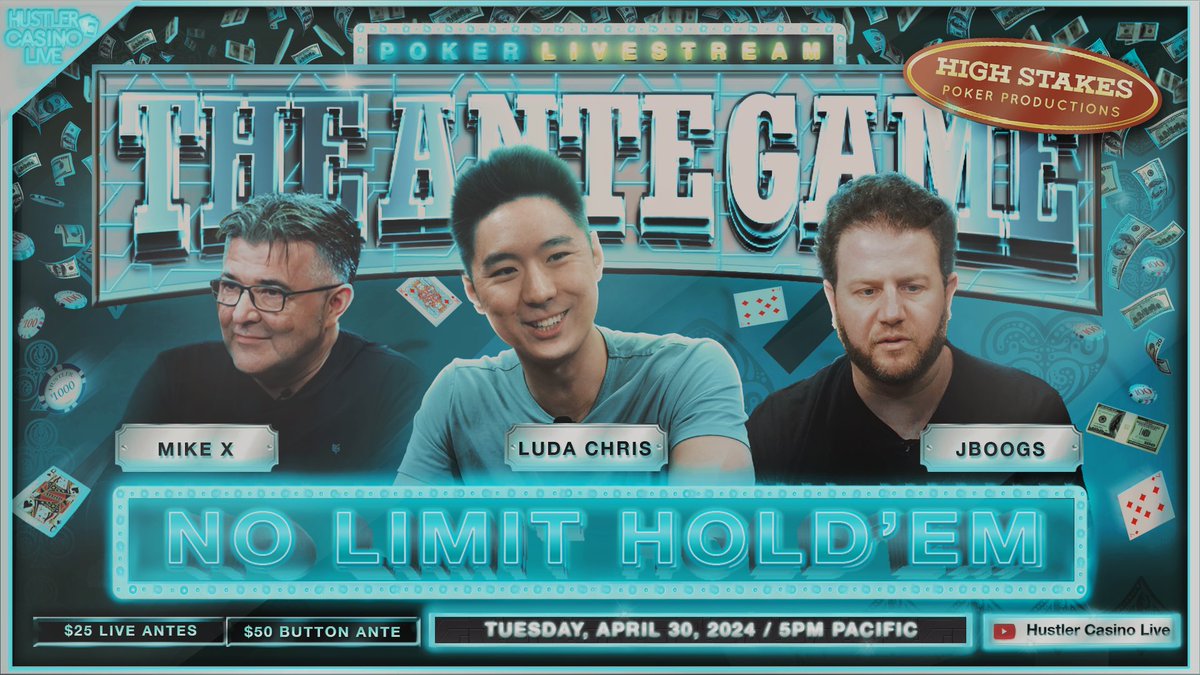 TONIGHT!! THE ANTE GAME!! Luda Chris JBoogs @MikeXpoker @NickVertucciNV Patrick @amg606 Mayhem Big John Francisco Commentary by @ThirdWalking Watch it here: youtube.com/live/h9pSC_zop…