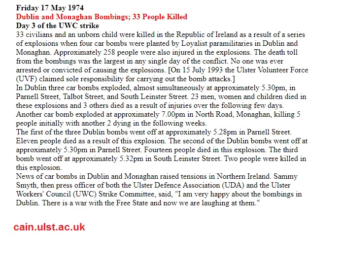 British govt, introduced its Amnesty law two years ago on the precise anniversary of the Dublin-Monaghan bombings which the British state likely colluded in, if not planned. 

Outworking of that law is the suspension of inquests from midnight tonight.